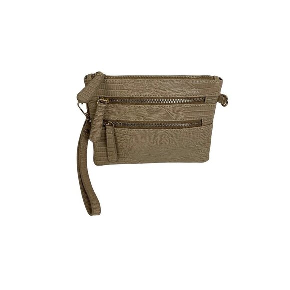 Handbags - Women's Small Tan Clutch Purse With Strap